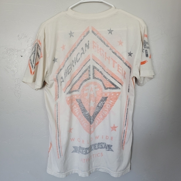 American Fighter Men's Medium White Short Sleeve Graphic Tee T-shirt Orange Blue - Picture 5 of 6